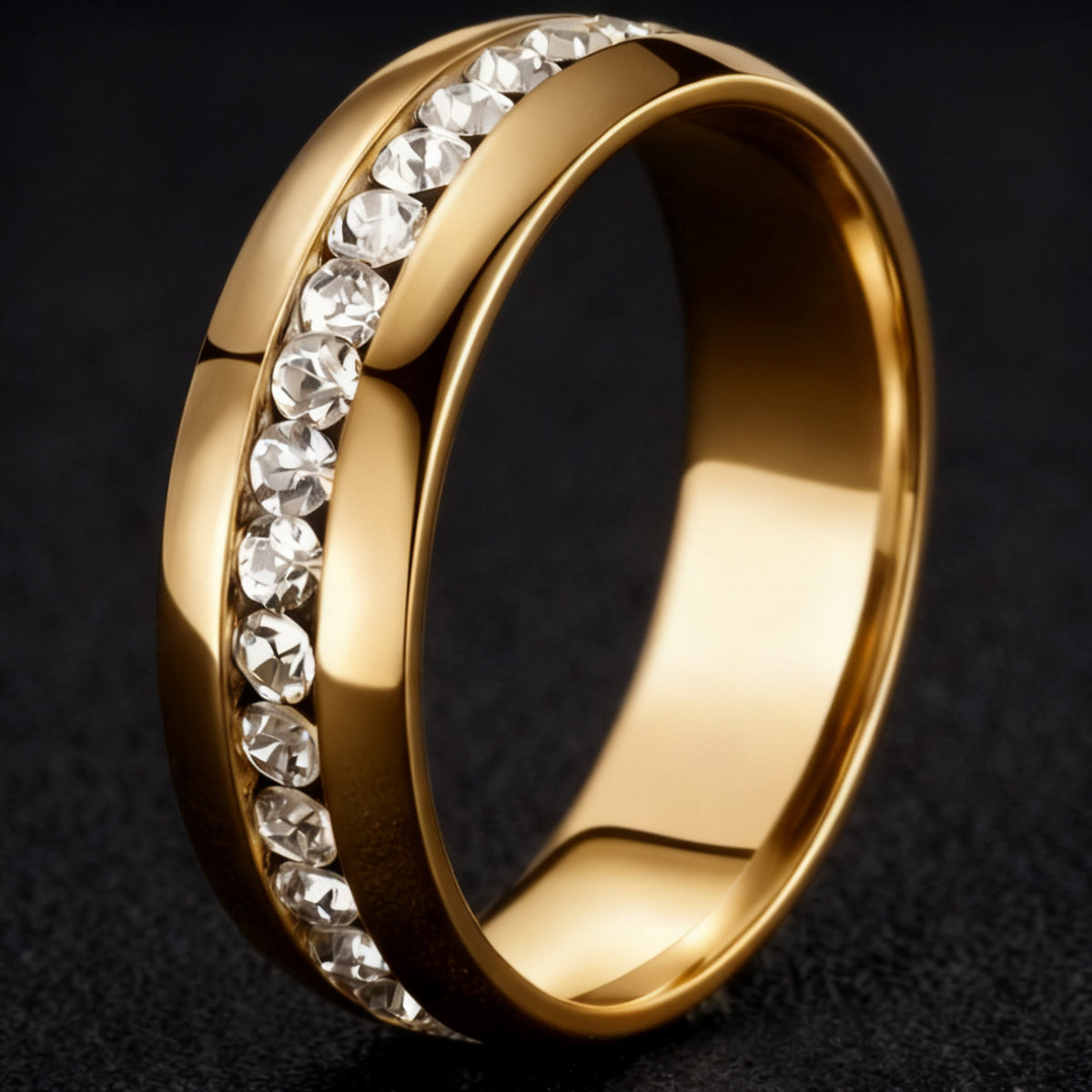 Stainless Steel Diamond Inlay Ring