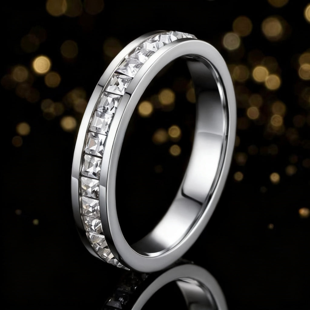 Stainless Steel Diamond Inlay Ring