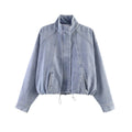 Fashion Versatile  Stand-Collar Denim Bomber Jacket