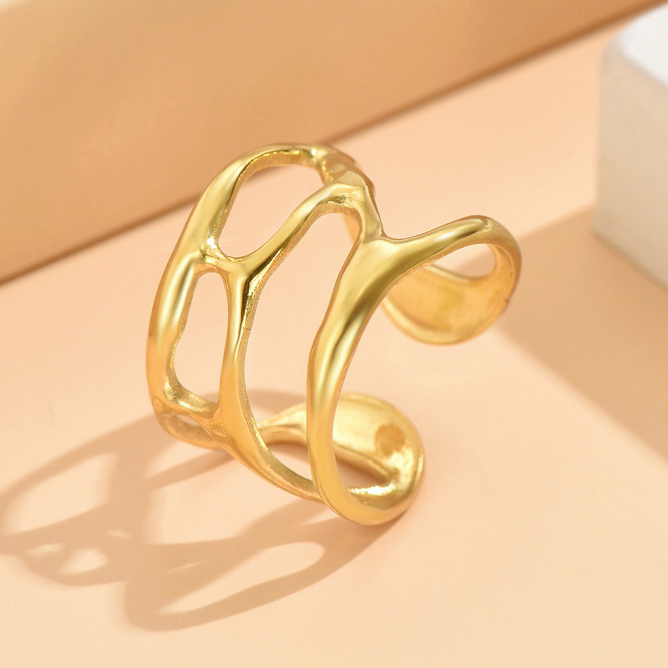 Adjustable Stainless Steel Hollow Open Ring