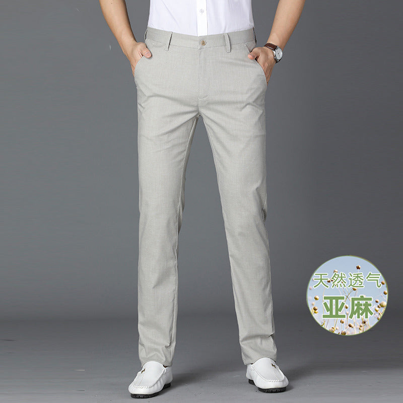 Mens Linen Blend Straight Leg Trousers