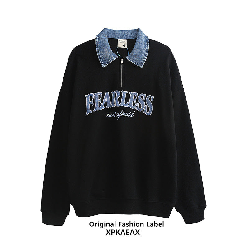 Denim Lapel Polo Shirt Oversize Unisex