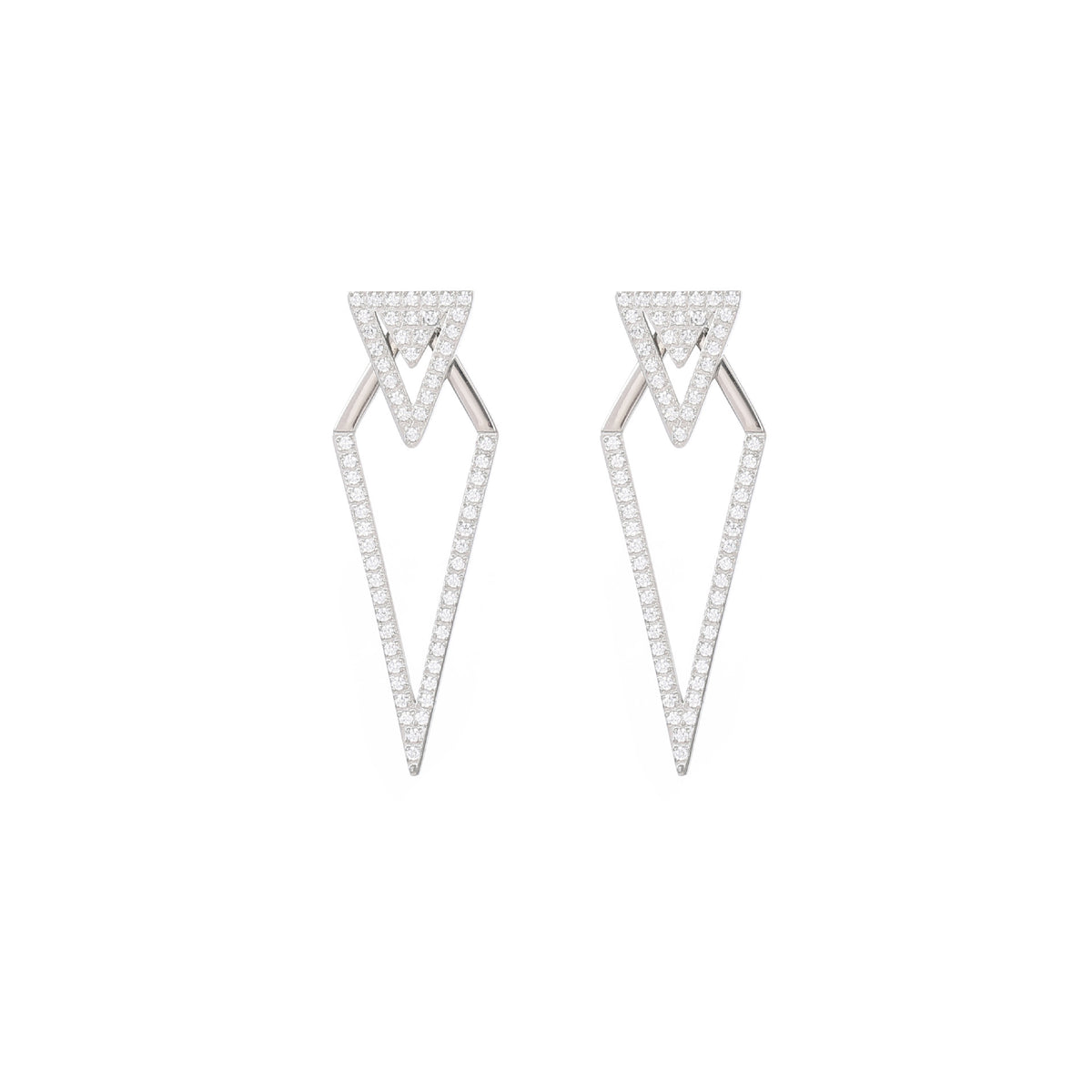 Double Triangle Stainless Steel Earrings with White Diamond