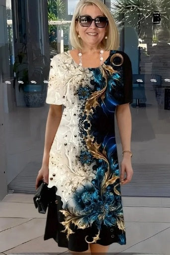 Women 3D Digital Print Round Neck Short Sleeve Tshirt
