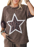 Five-pointed Star Leopard Print Old T-shirt