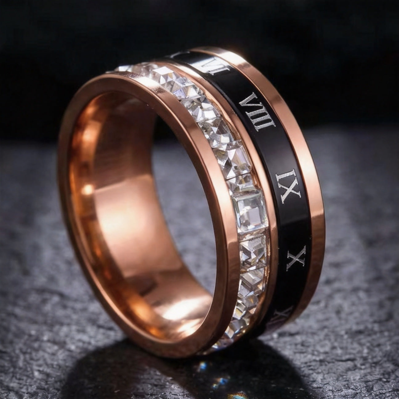 Stainless steel ring with diamonds, titanium steel ring