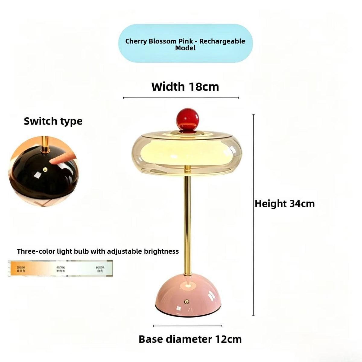 Glass Mushroom Table Lamp with USB Charging