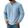 Mens Corduroy Henry Collar Long Sleeve Polo Shirt