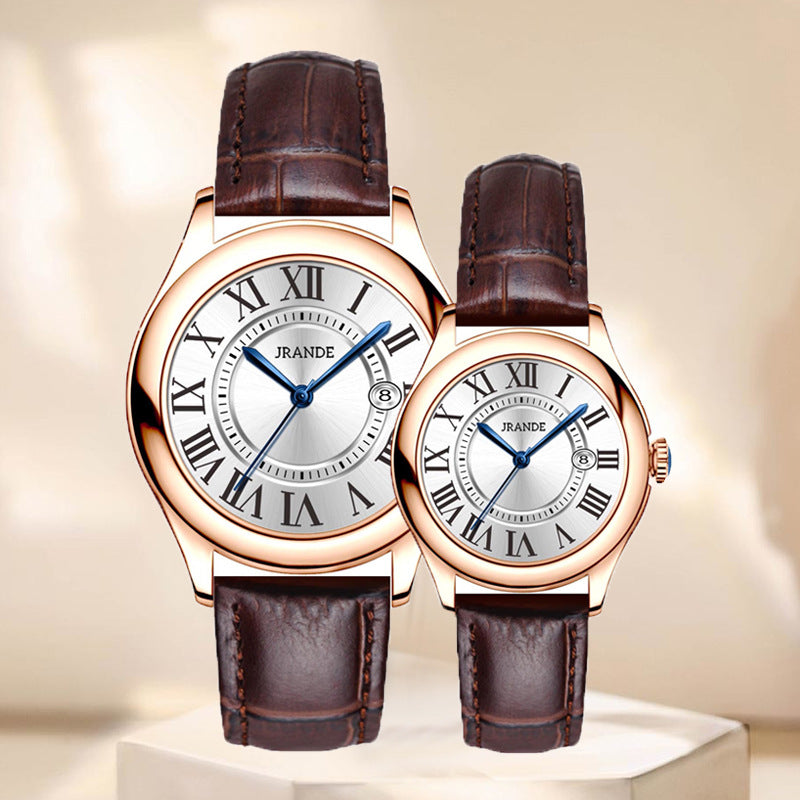Jrande Leather Strap Quartz Couple Watches