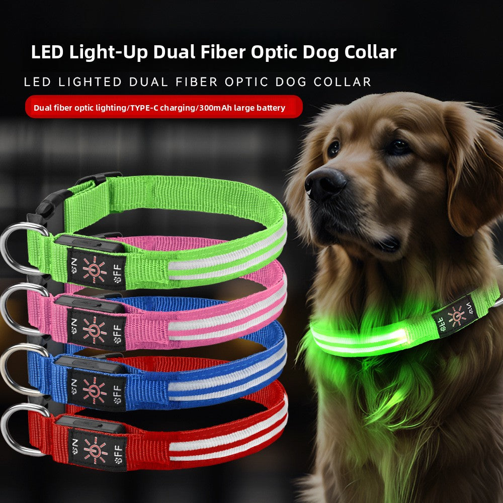 USB Rechargeable Waterproof LED Dog Collar with Dual Light Modes