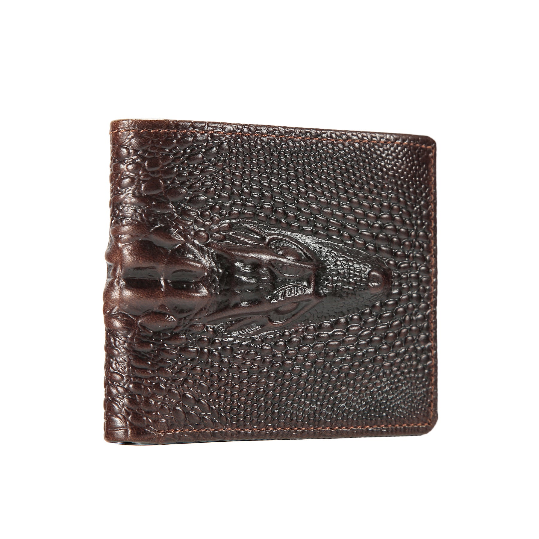 Mens Genuine Leather Short Wallet with Crocodile Pattern