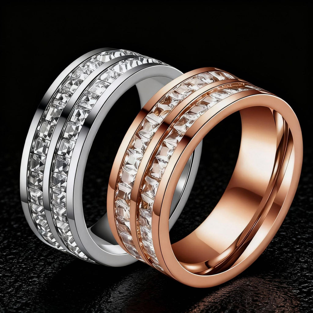 Stainless Steel Diamond Inlay Ring