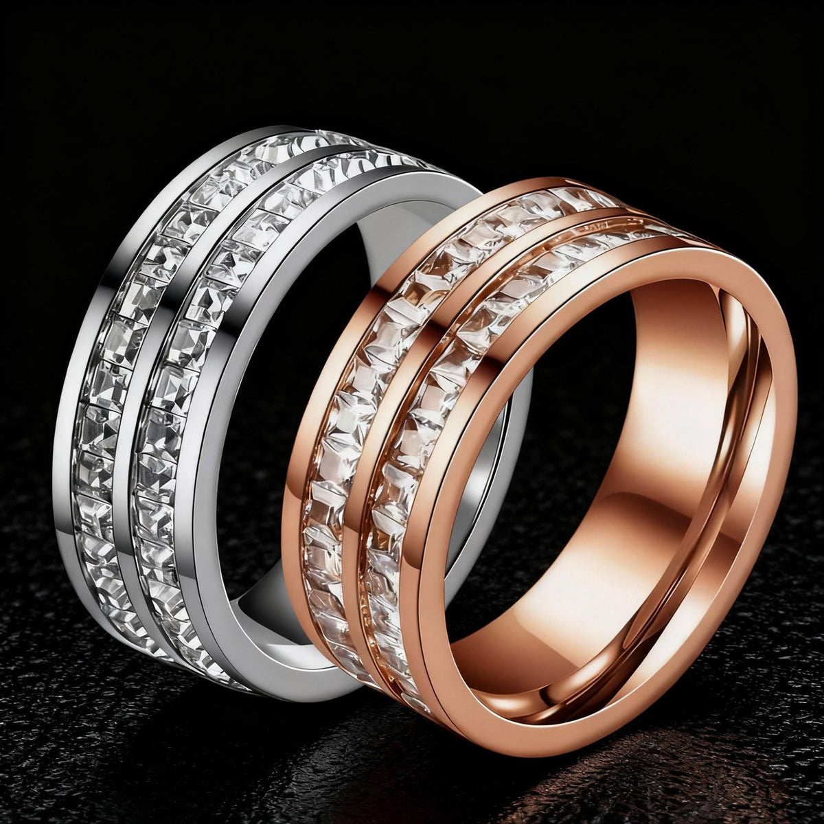Stainless Steel Diamond Inlay Ring