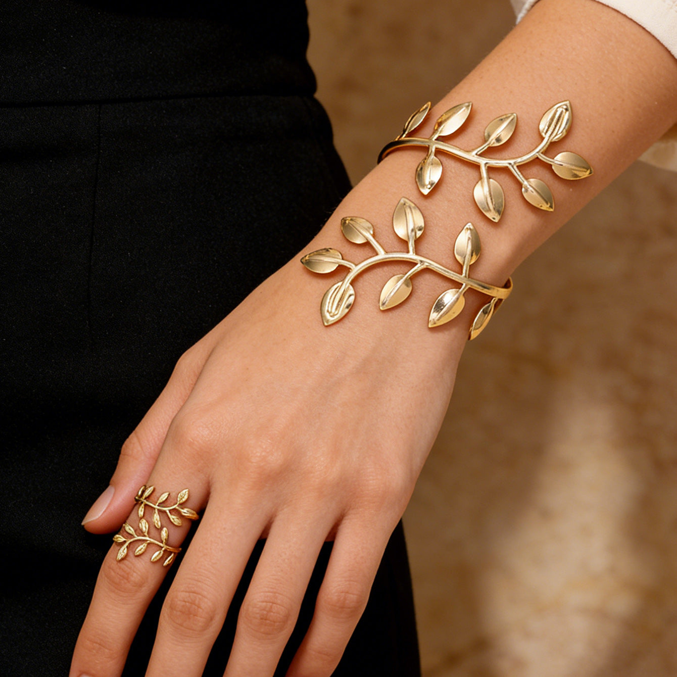 Geometric Open Bracelet and Ring Set