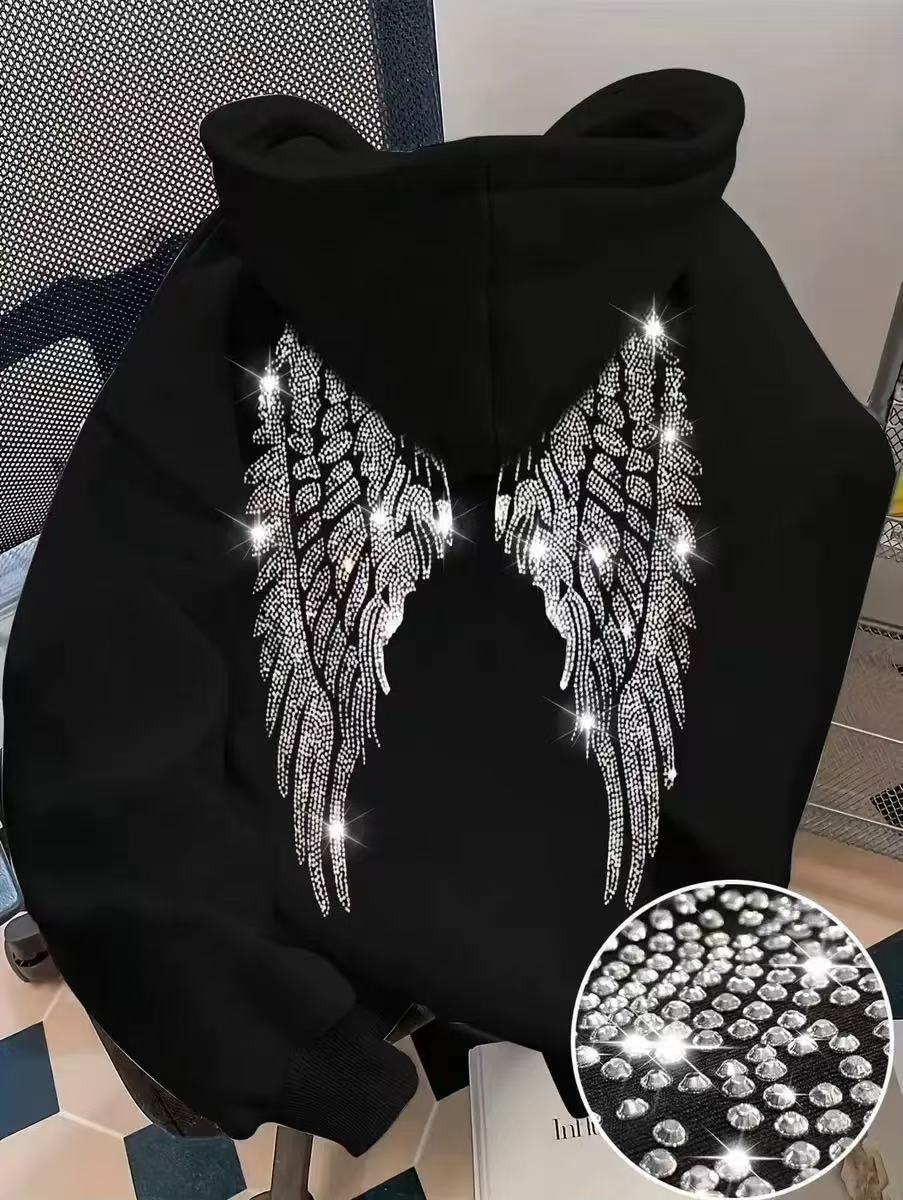 Women's long-sleeved printed hooded sweatshirt