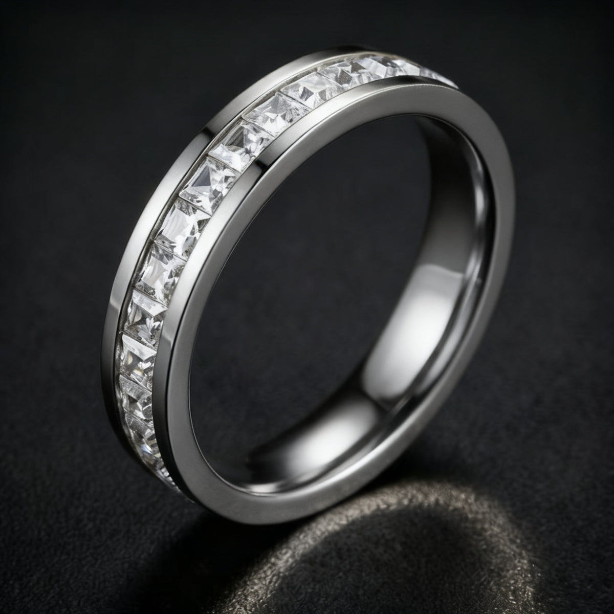 Stainless steel ring with diamonds, titanium steel ring