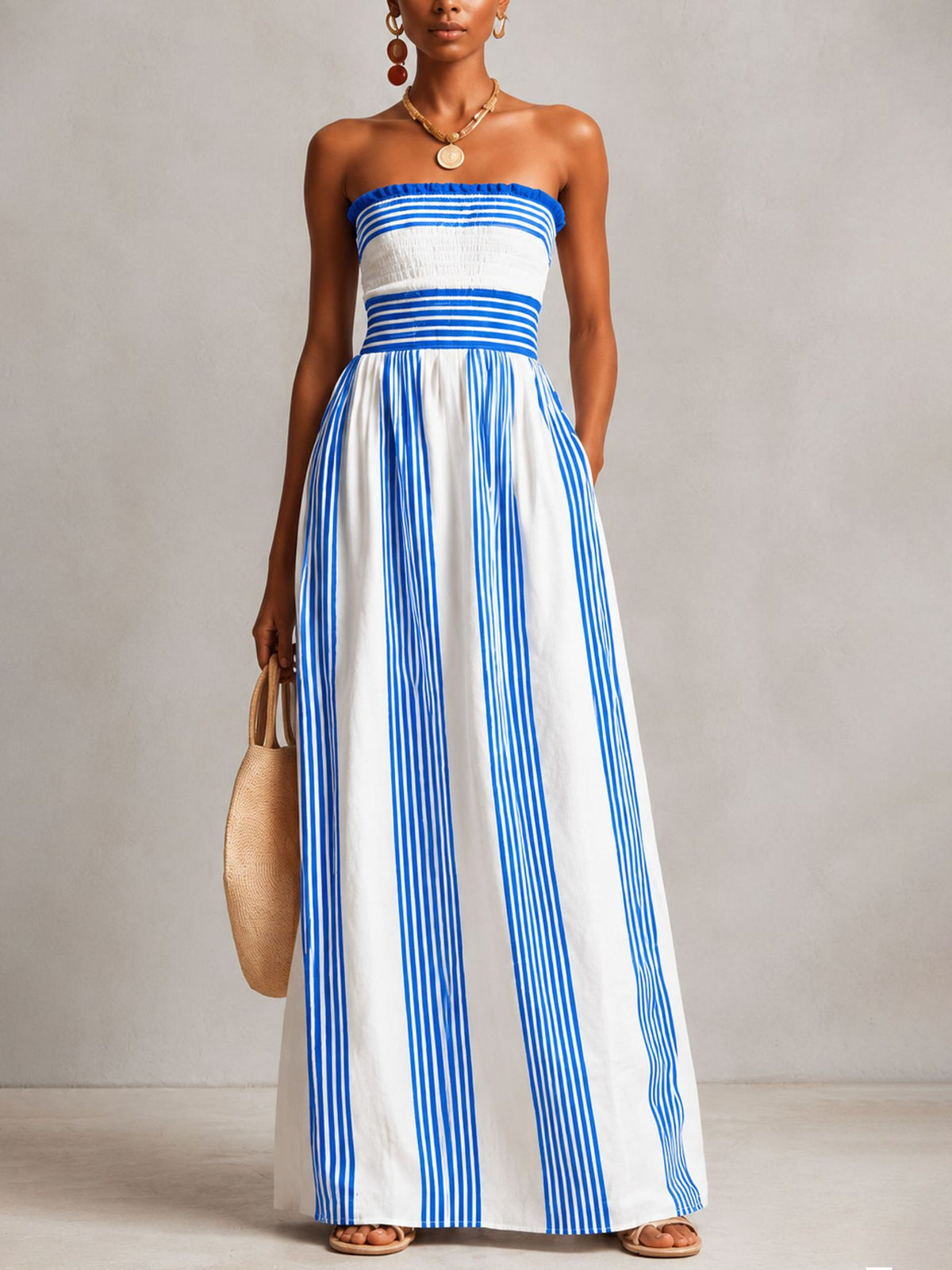2026 New Striped Print Wrap Dress Long Skirt for Women