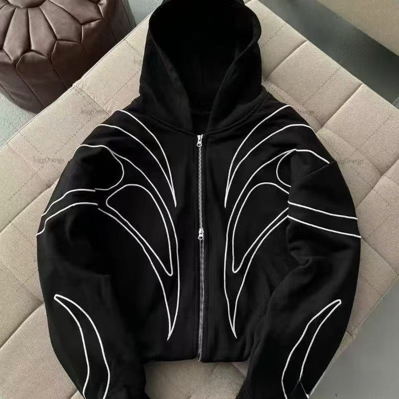 Retro Embroidered Cotton Blend Hooded Sweatshirt