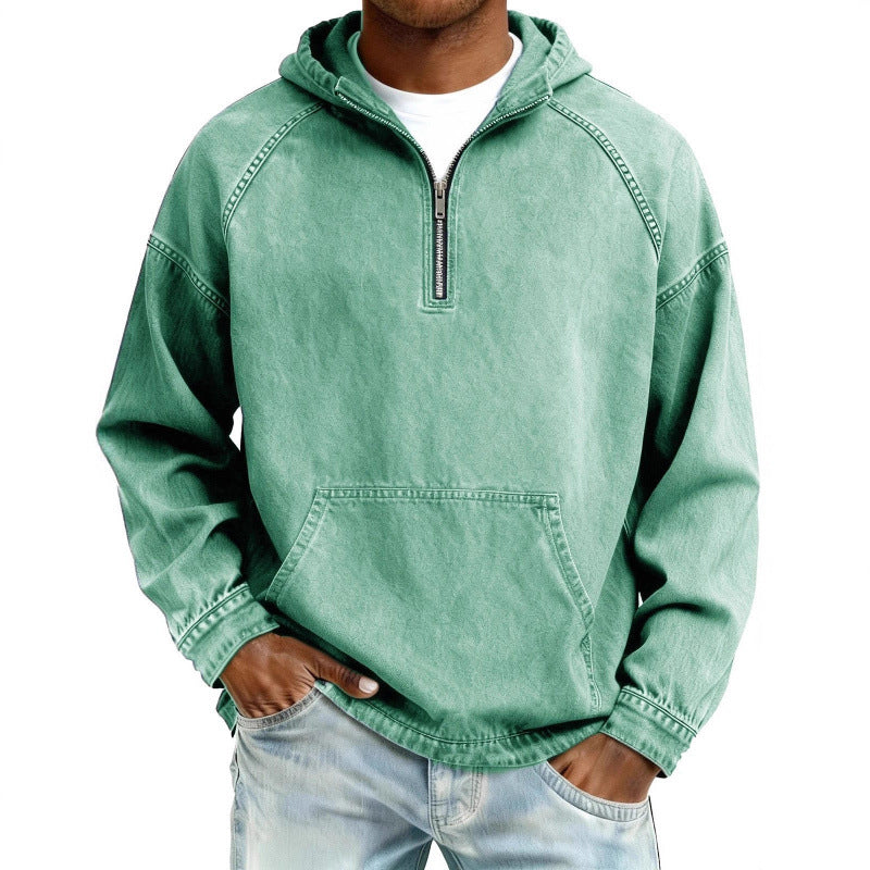 Men's Retro Half-Zip Hooded Sweatshirt