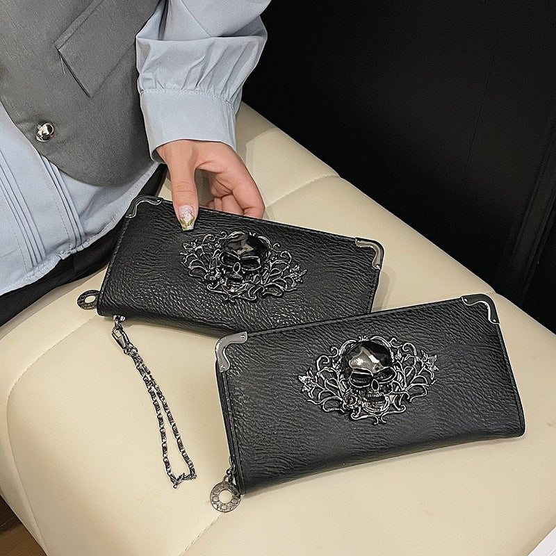 Long Retro Skull Design Women Wallet Clutch Bag