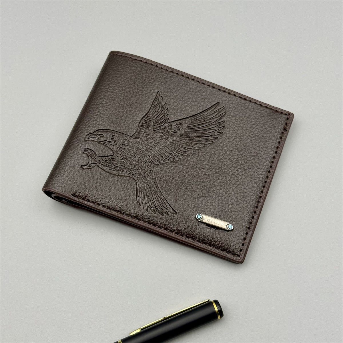 Mens Short PU Leather Wallet with Eagle Design