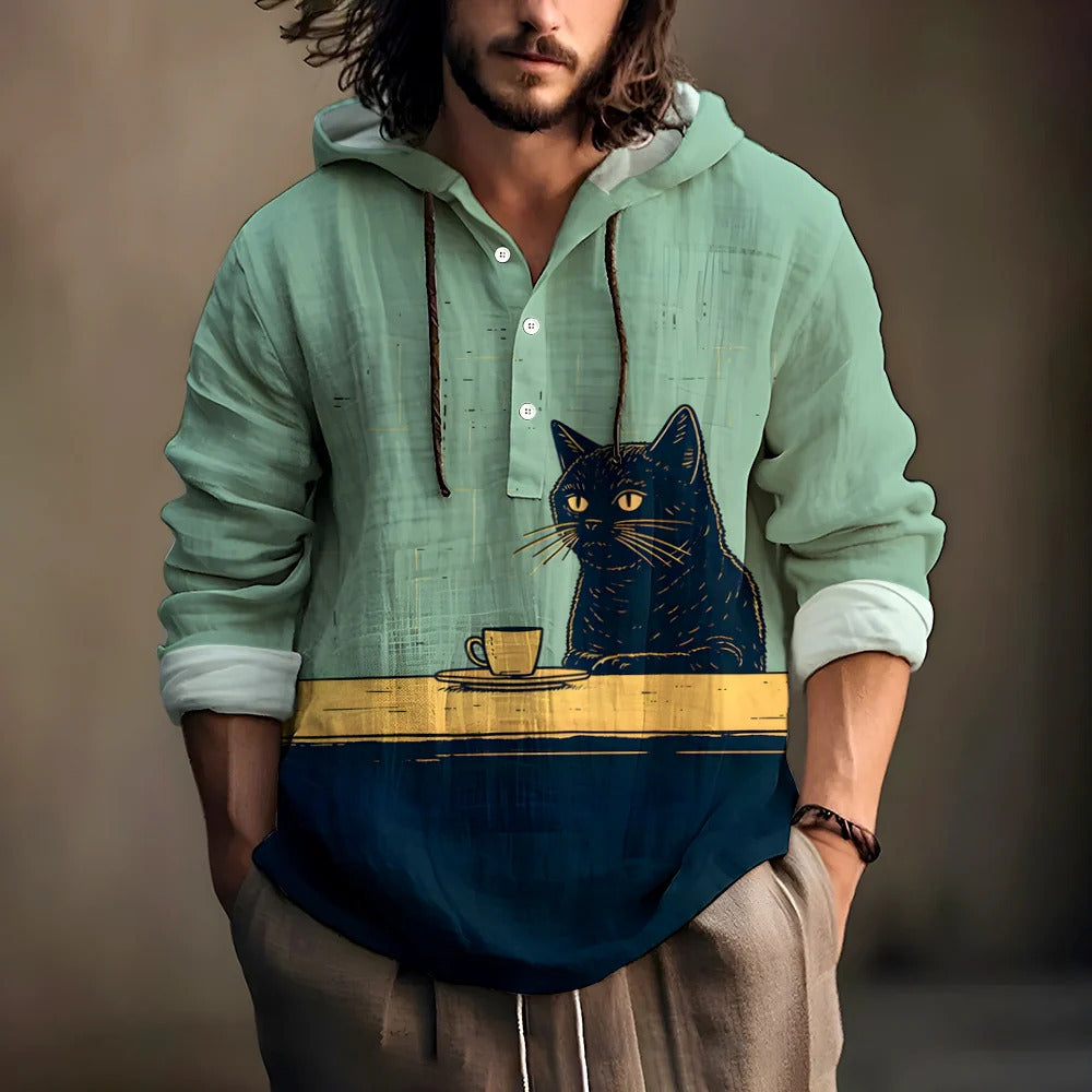 Mens 3D Printed Hooded Short Sleeve Shirt Casual Lapel Polyester Shirt