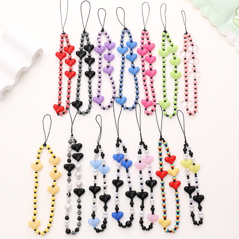 Colorful Heart Bead Phone Wrist Strap