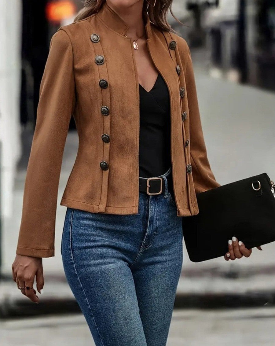 Womens Retro Suede Double-Breasted Coat