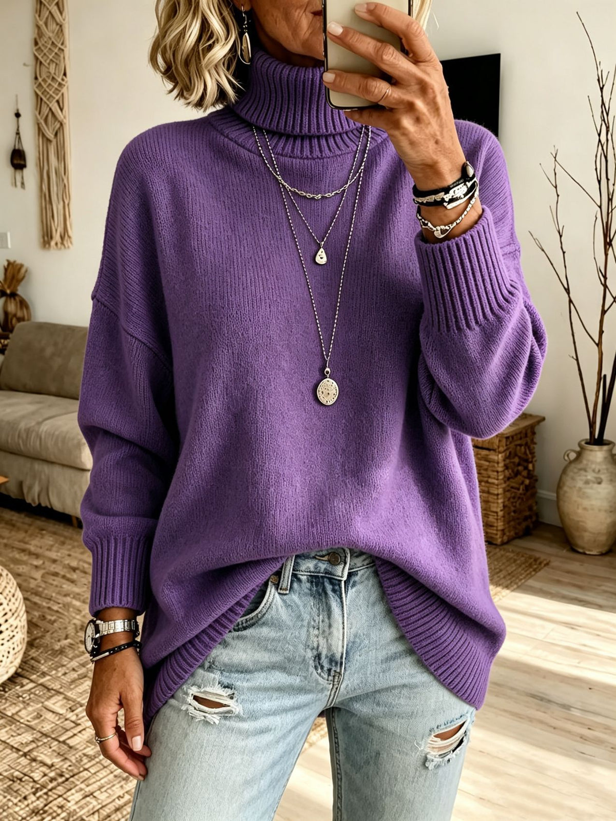 Women's High-Neck Knit Sweater