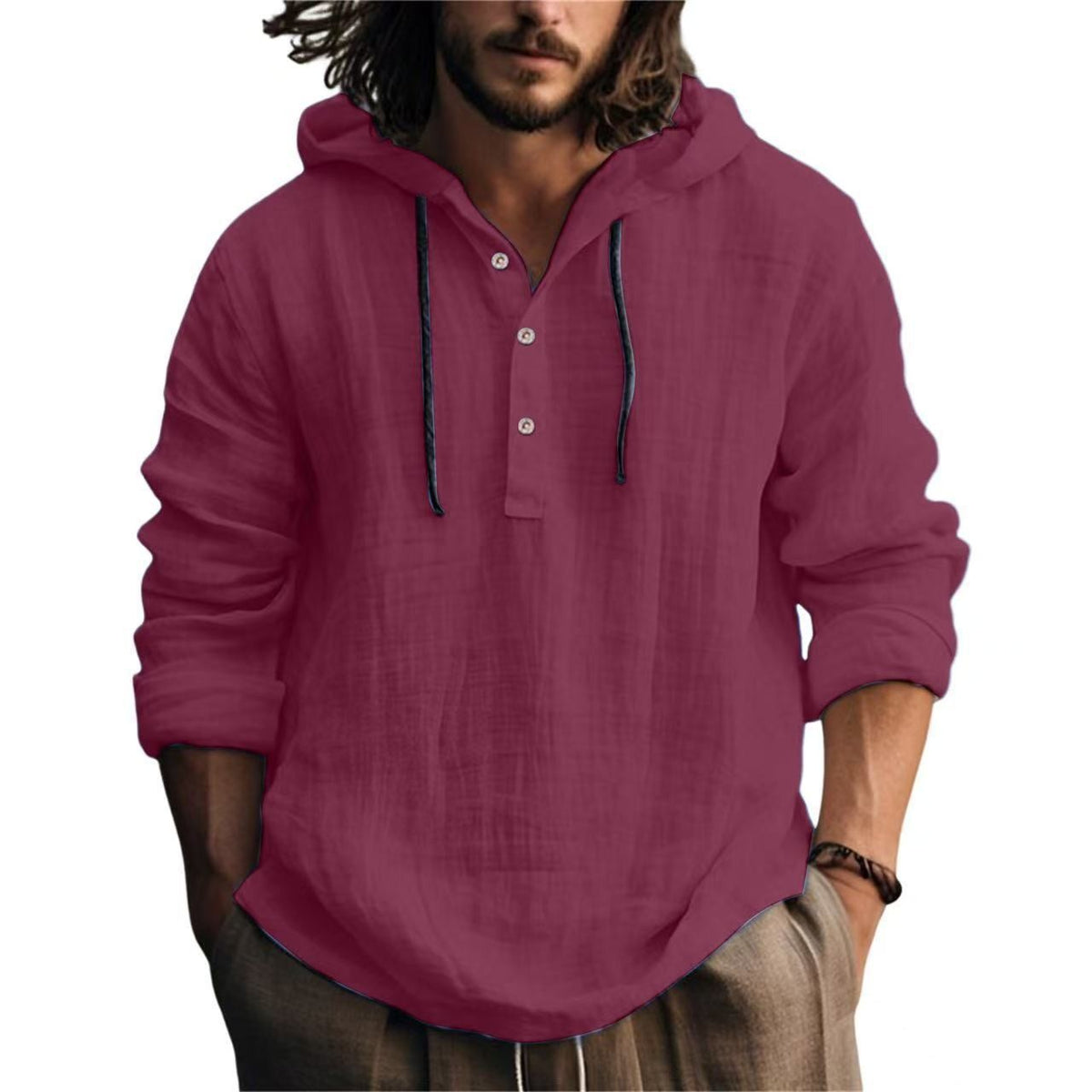Mens Cotton Linen Hooded Sweatshirt