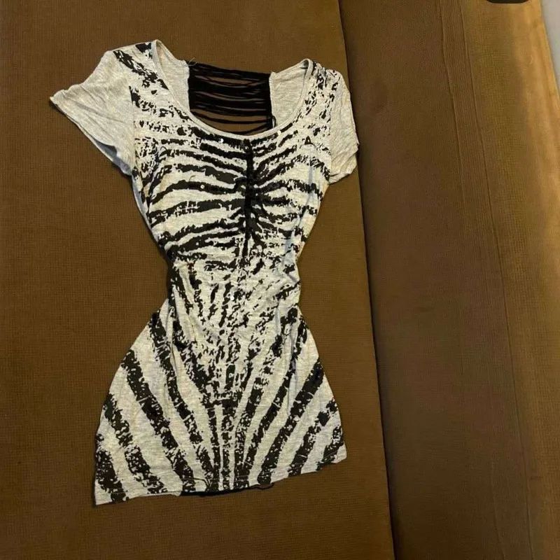 Printed Round Neck Short Sleeved Dress