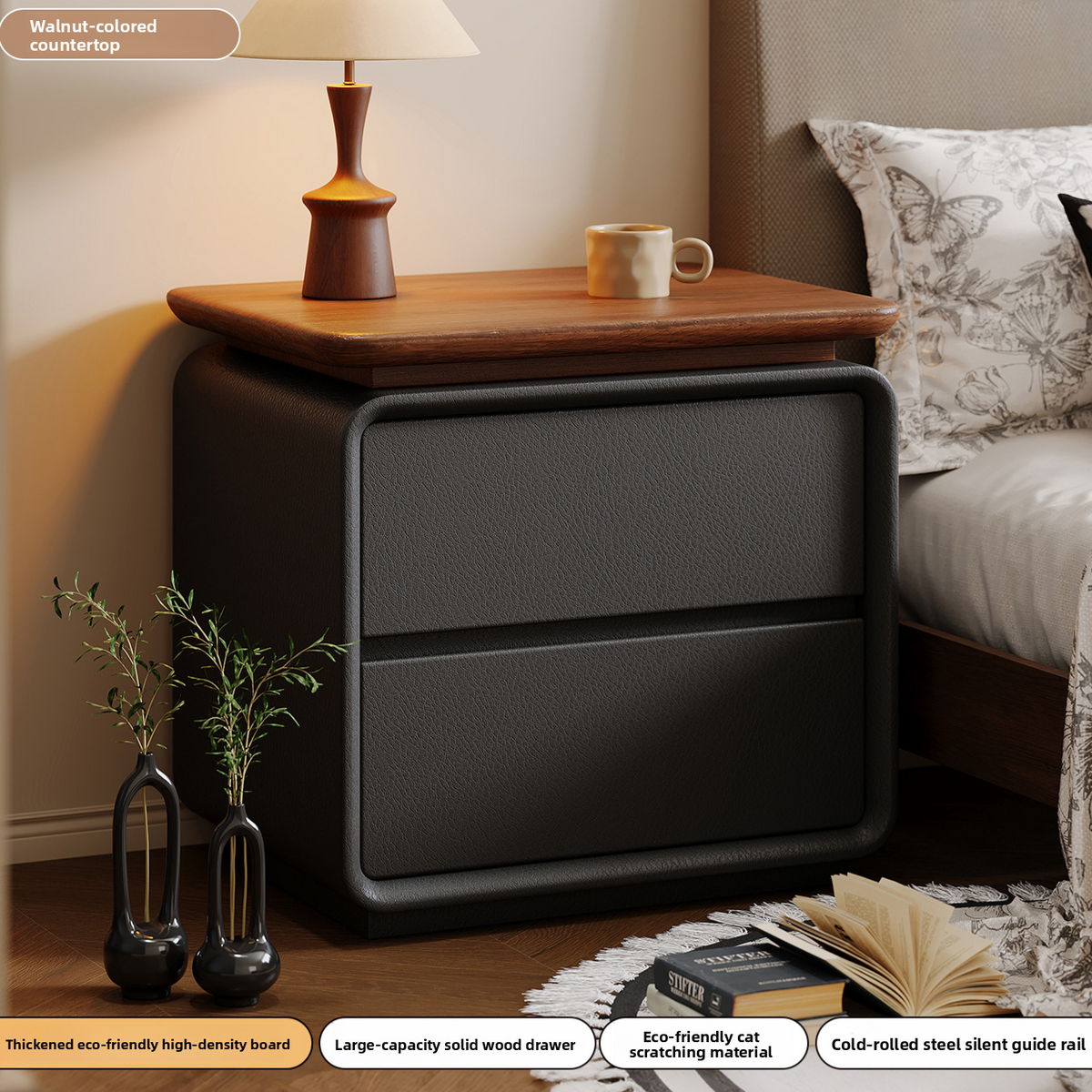 Solid Wood Bedside Table Installation-Free Modern Small Storage Cabinet