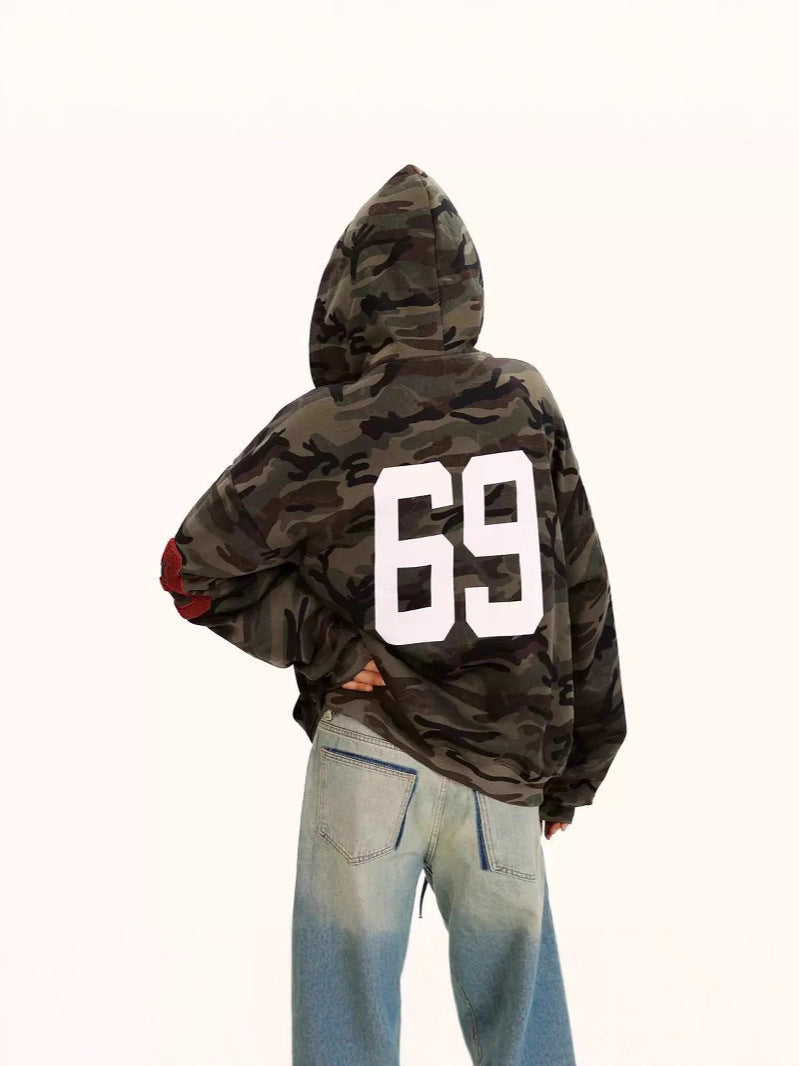 Camouflage Hooded Cardigan Unisex Streetwear