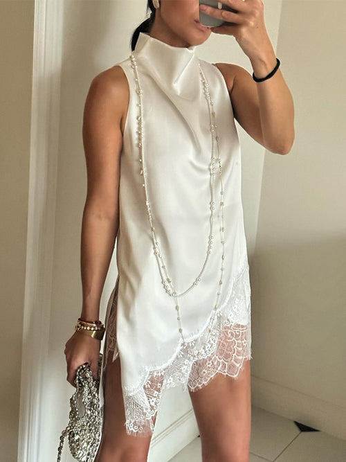 Lace Trim Satin Vest