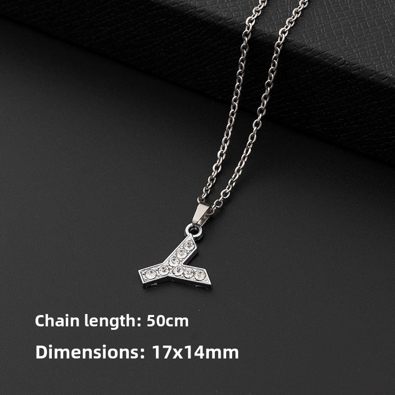 Stainless Steel Letter Pendant Necklace Diamond-Encrusted Women Jewelry