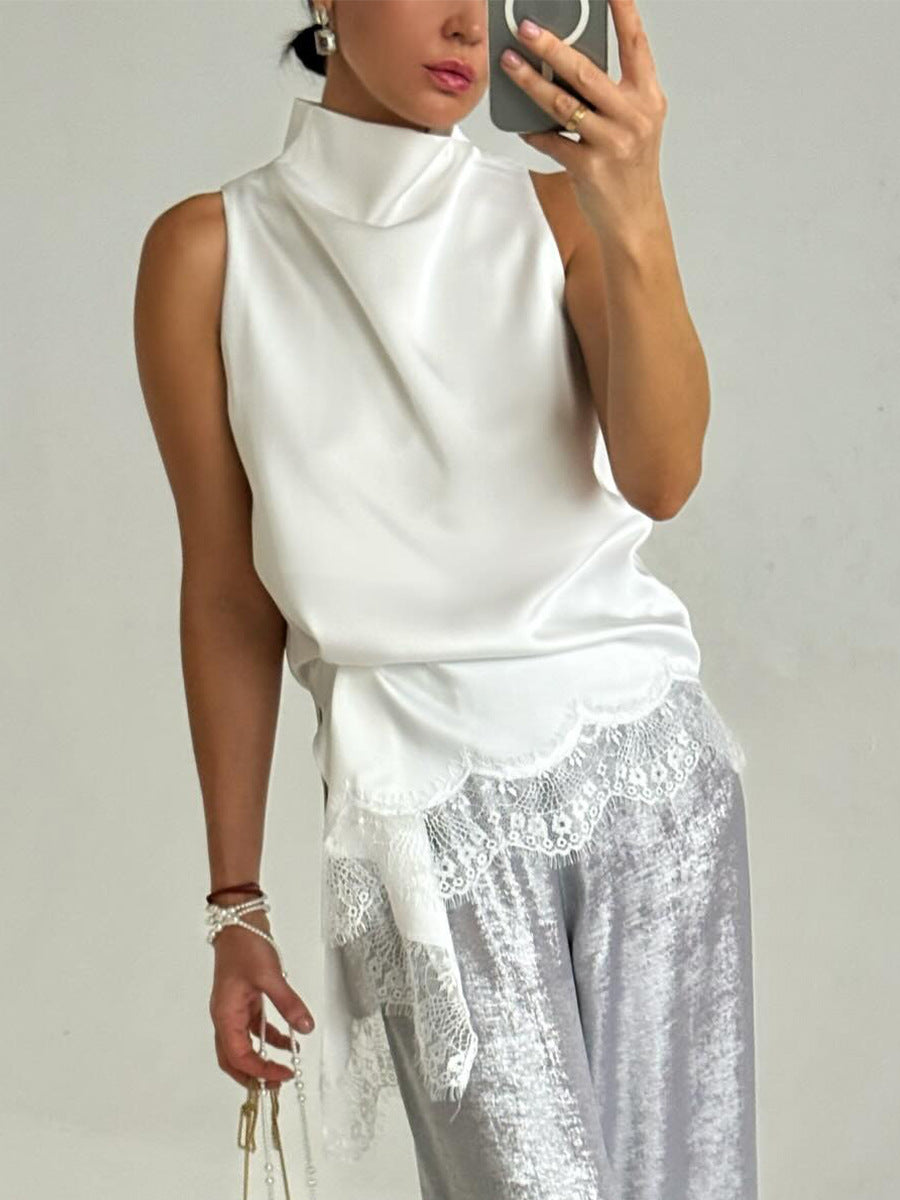 Lace Trim Satin Vest