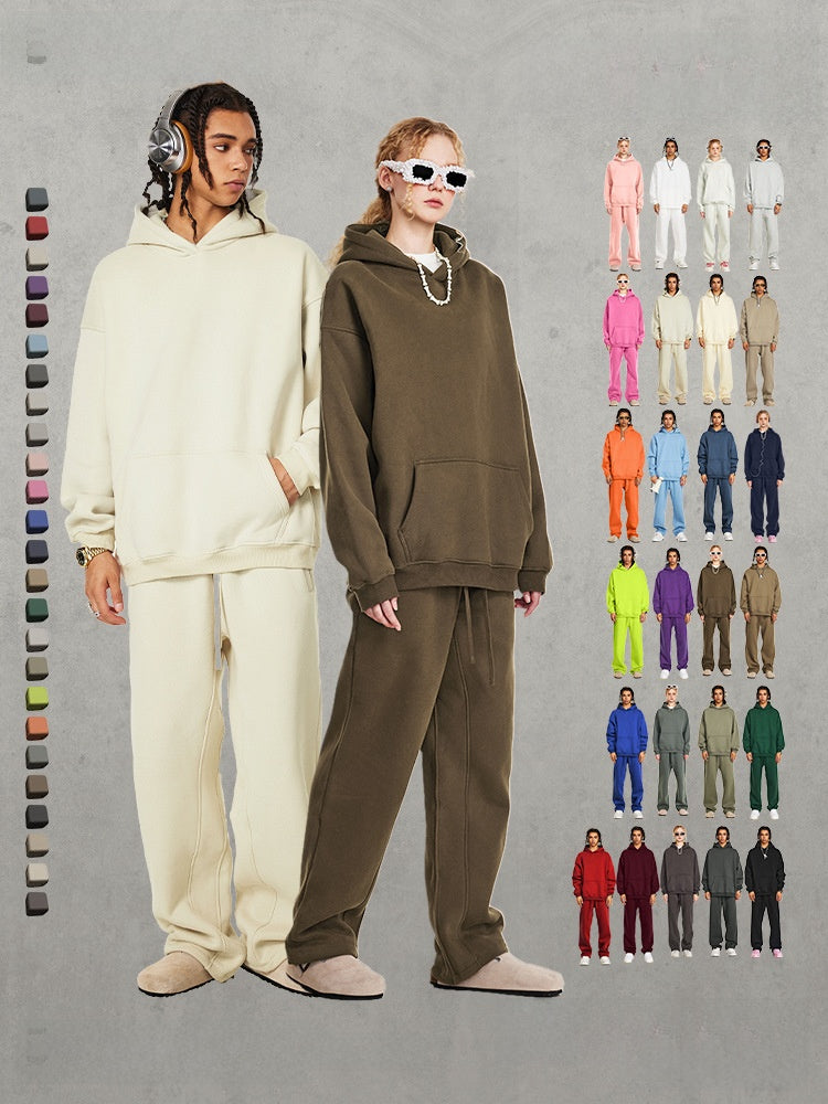 Winter Men's Solid Color Hooded Sweatshirt and Sweatpants Set