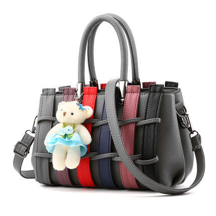 Woven Crossbody Bag with Bear Pendant