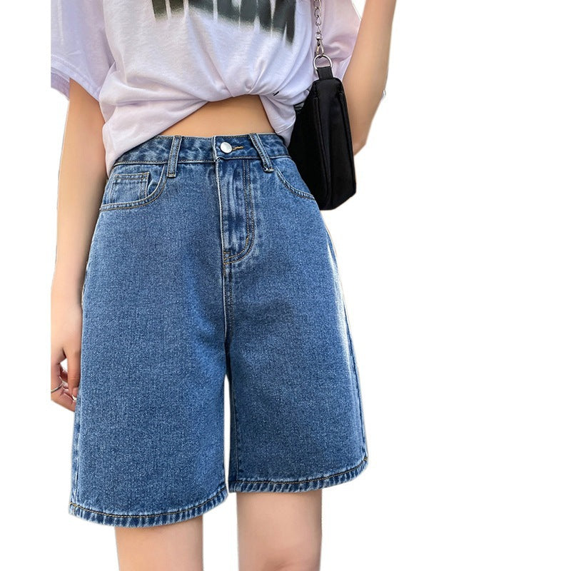 Women Summer Loose Straight Wide-Leg Knee-Length Shorts