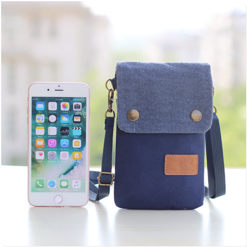 Solid Color Canvas Crossbody Phone Bag 3 Layer Shoulder Wallet
