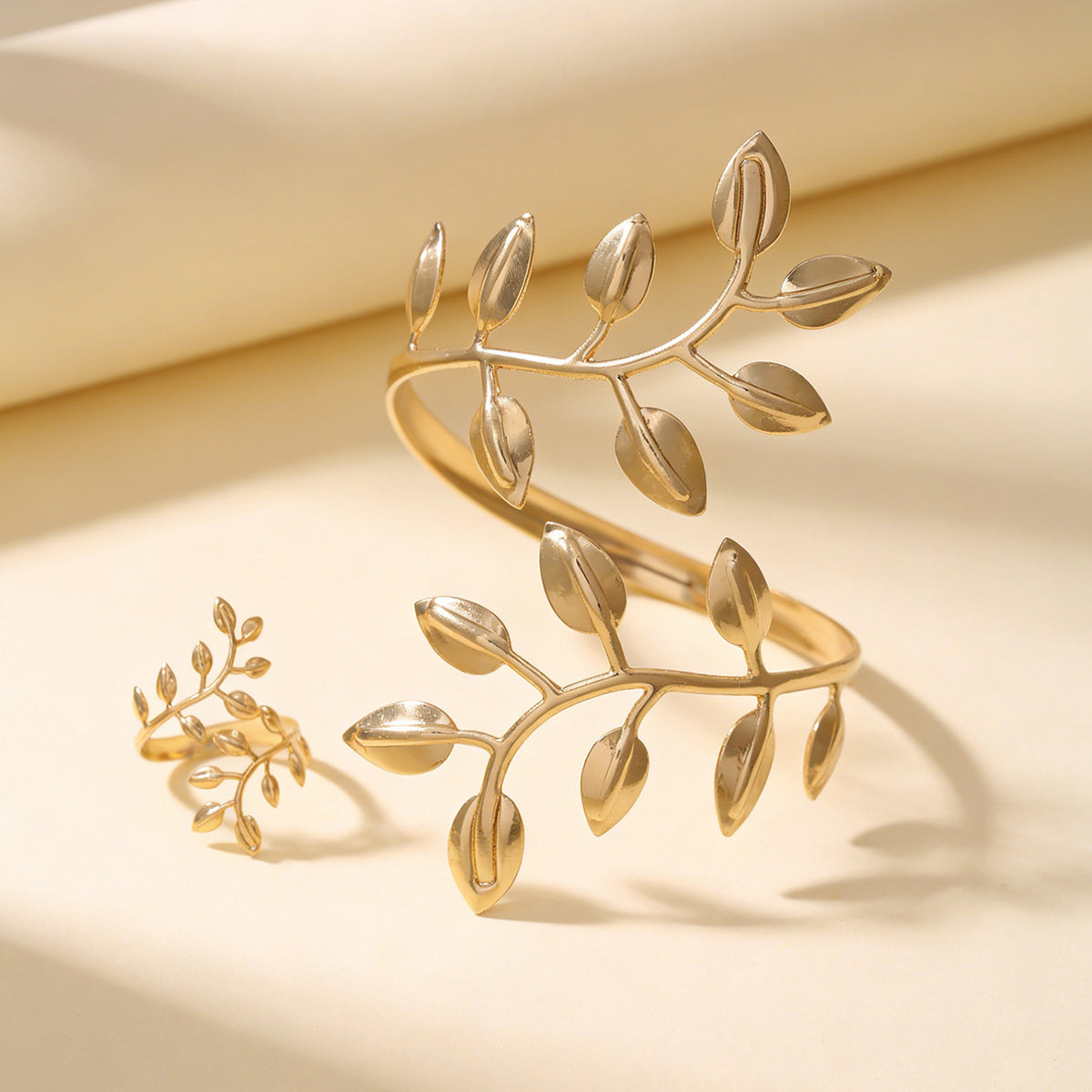 Geometric Open Bracelet and Ring Set