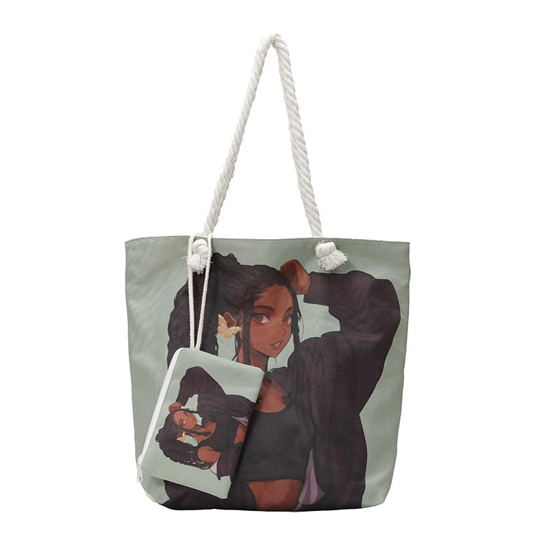 Canvas Bag with Large Capacity, Trendy Korean-Style Handbag
