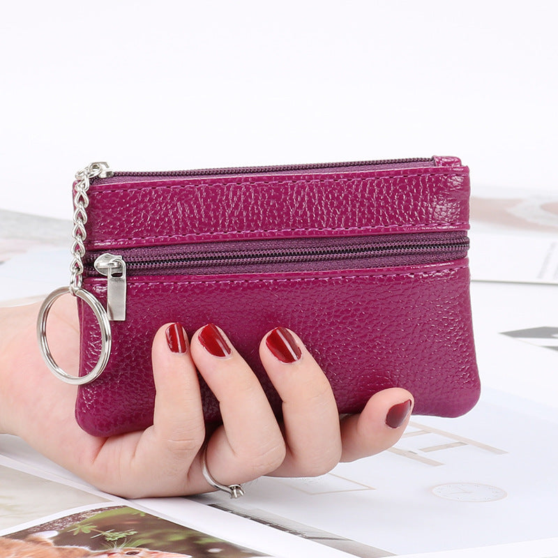 Genuine Leather Texture Women Mini Zipper Coin Purse Key Wallet