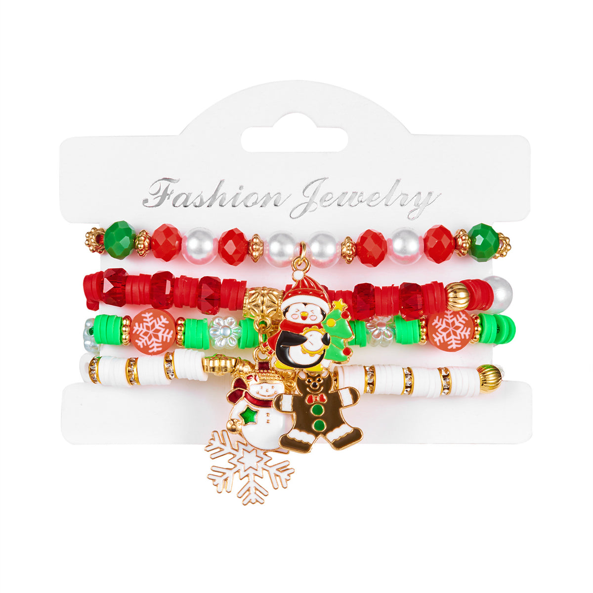 Christmas Series Pearl Soft Clay Rice Bead Bracelet Santa Bell Elk Pendant Bracelet Set