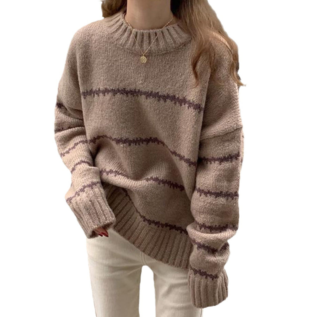 Striped Round Neck Pullover Knit Sweater