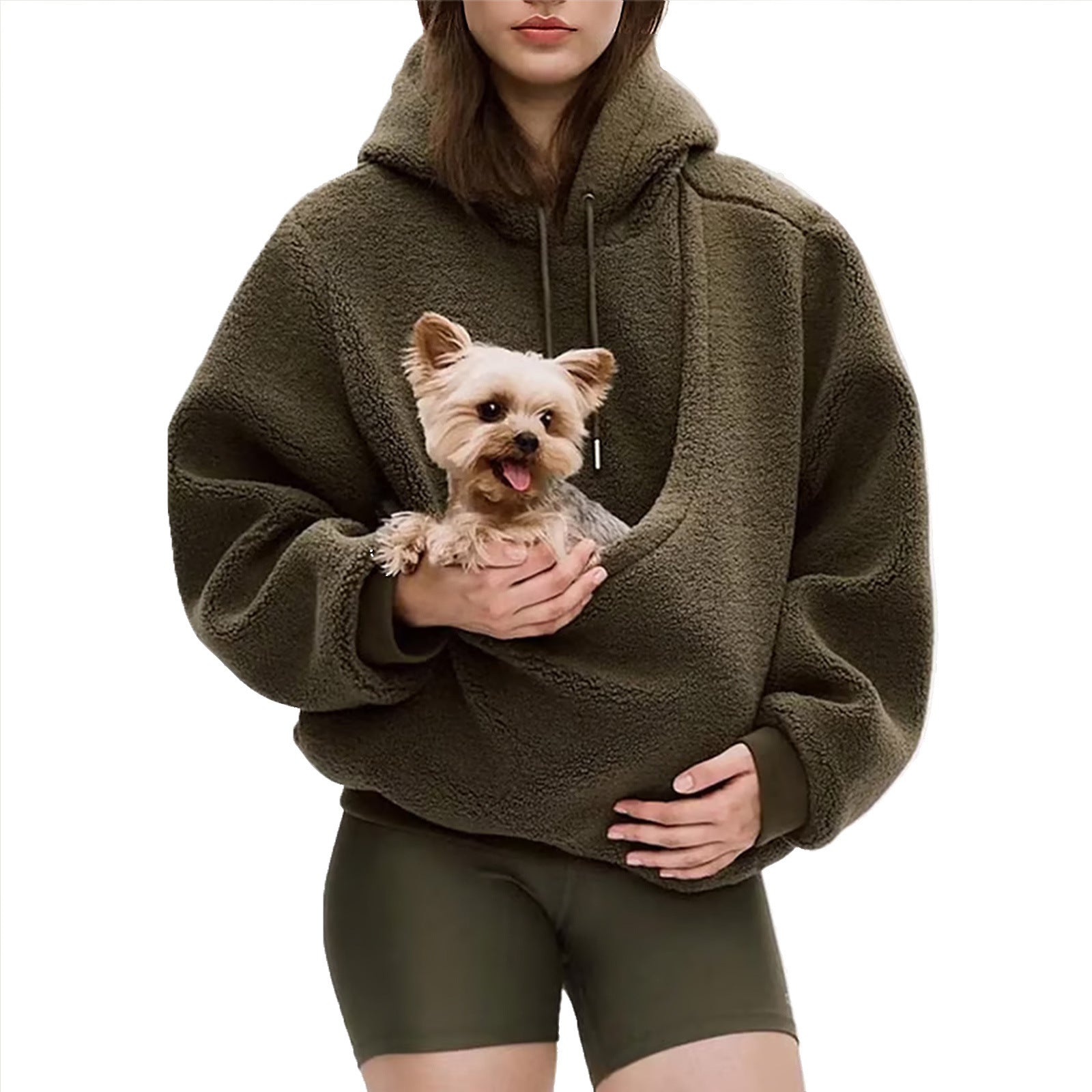 Womens Hooded Plush Pet Pocket Sweatshirt
