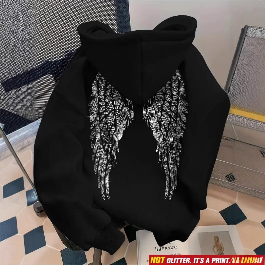 Women's long-sleeved printed hooded sweatshirt