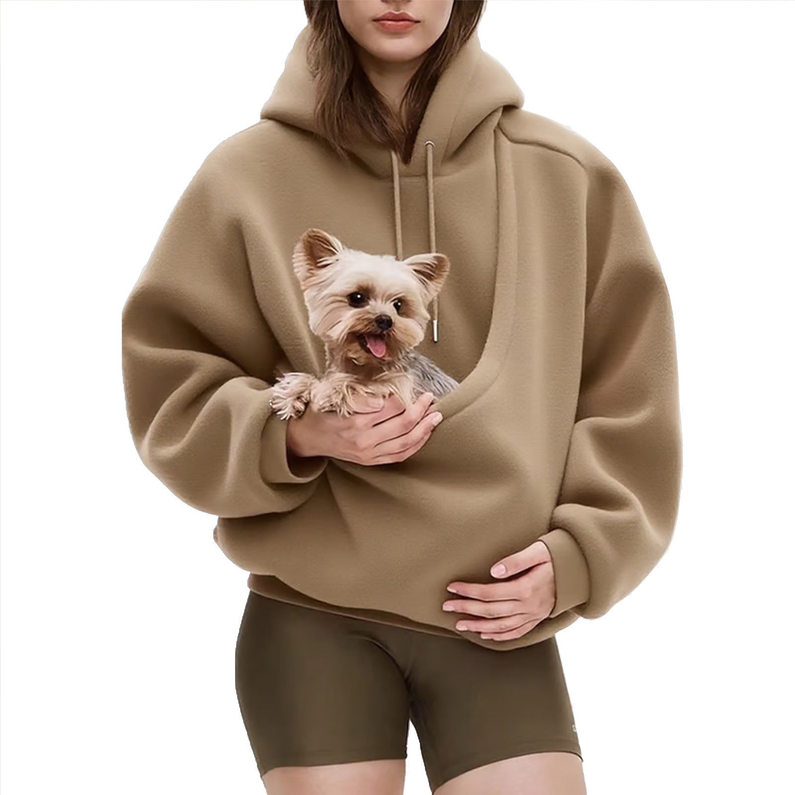 Womens Hooded Plush Pet Pocket Sweatshirt
