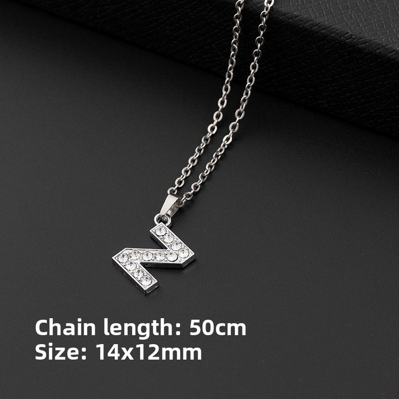 Stainless Steel Letter Pendant Necklace Diamond-Encrusted Women Jewelry