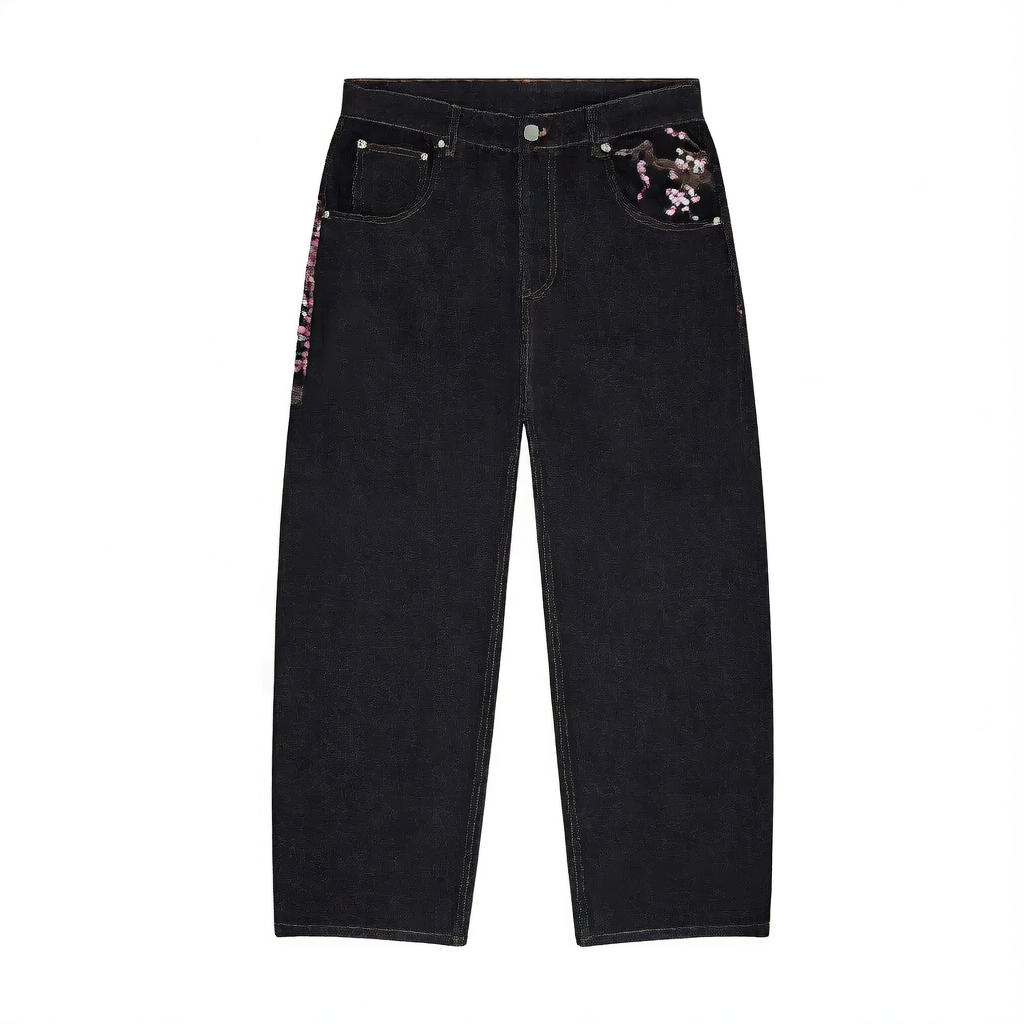 Retro Floral Embroidered Unisex Jeans